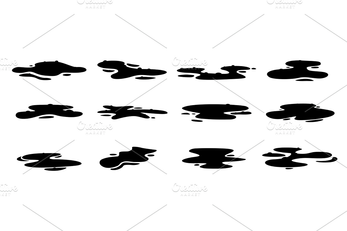 Black puddles of spilled oil. Liquid, an Illustration by LadadikArt