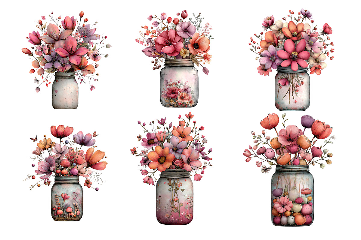 Whimsical Spring Mason Jar Clipart, an Illustration by GatewayDesign (Photo 2 of 5)