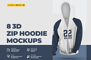 8 3D Zip Hoodie Mockups, a Hoody Mockup by Grow Design Craft Studio (Thumbnail 1 of 8)
