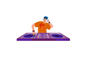 Professional disc jockey playing and, a Technology Illustration by pikepicture