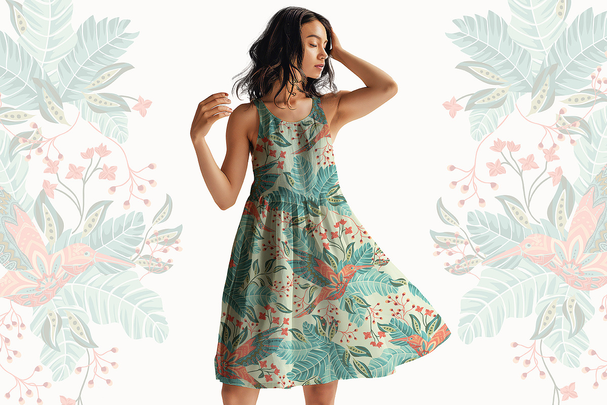 Tropical Exotic Boho Bird Pattern, a Pattern Graphic by StudioGlouna (Photo 2 of 6)