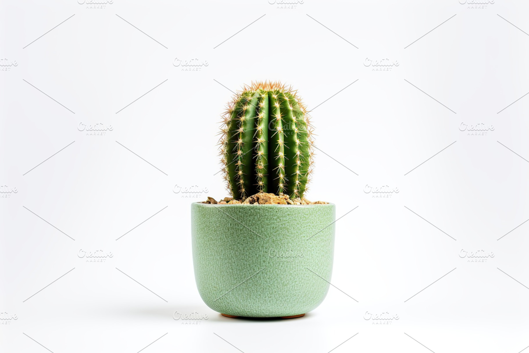 Green cactus in pot on white background, a Nature Photo by AlyaAnd