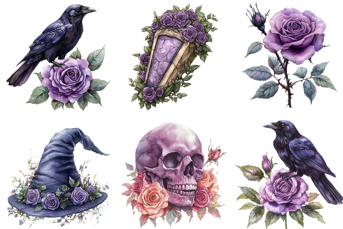 Halloween & Purple Roses Clipart, a Work Illustration by cherrydesign (Photo 3 of 3)