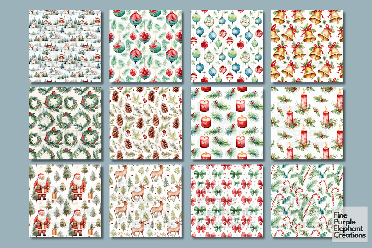 Watercolor Christmas Holiday, a Pattern Graphic by Fine Purple Elephant (Photo 5 of 5)