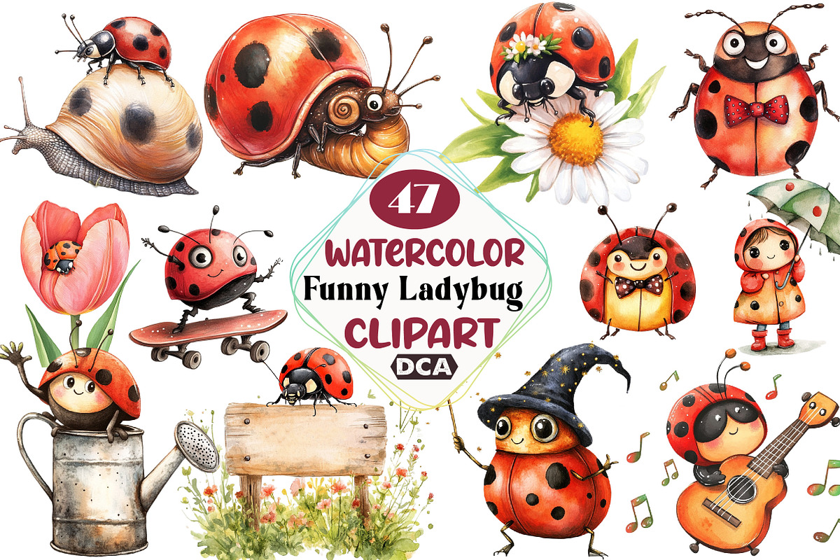 Quirky Funny Ladybug Clipart, an Illustration by DreamCafeArt (Photo 1 of 6)