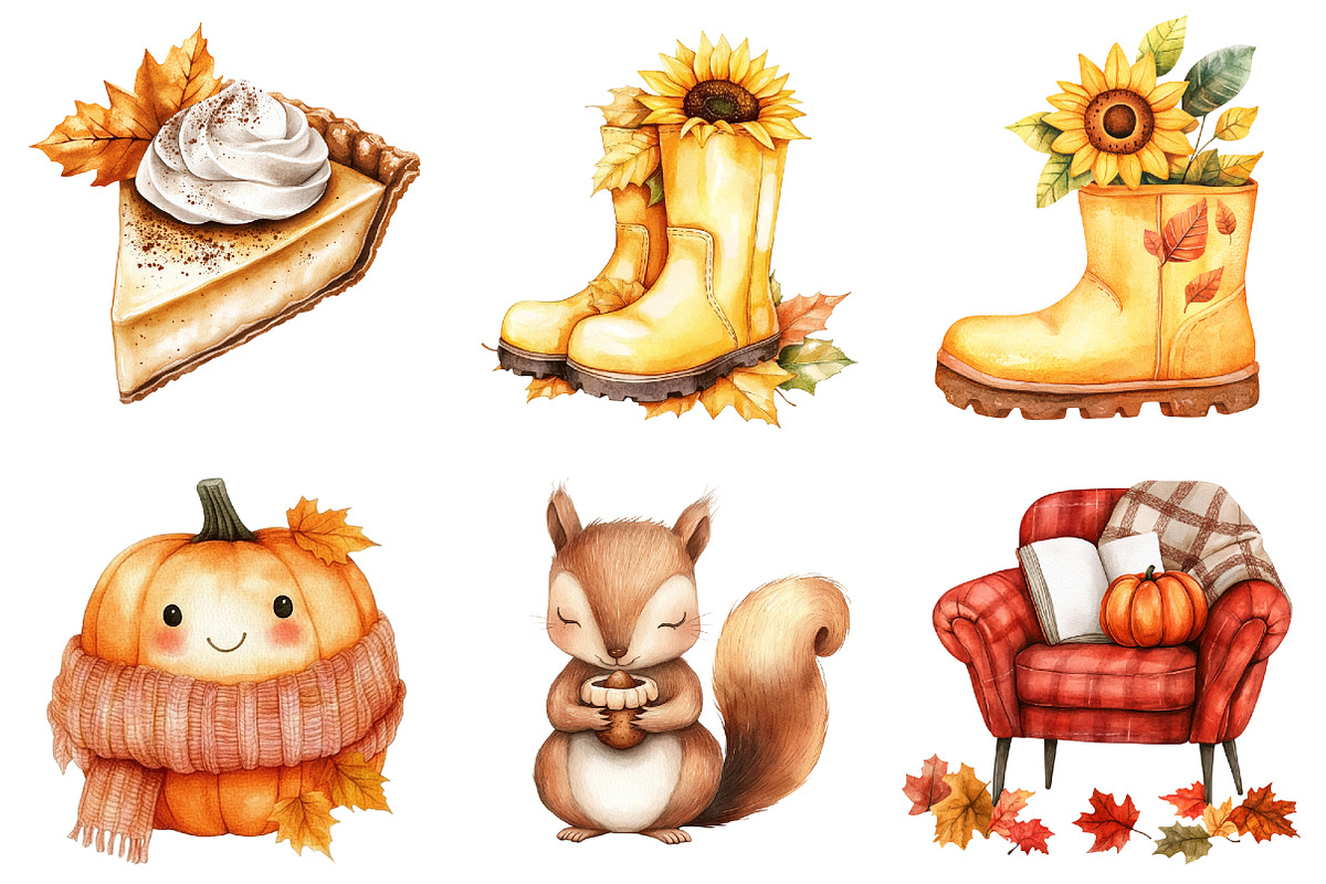 Kawaii Cozy Fall Autumn Clipart, a Seasonal Illustration by CitraGraphics (Photo 3 of 7)