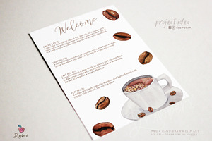 Watercolor Coffee Cup, Beans Png 100