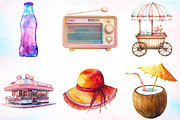 Watercolor Vintage Summer Clipart, an Illustration by Canvas Craft (Thumbnail 2 of 4)