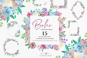 Spring Boho Watercolor Floral Frames, an Illustration by Oh Darling Graphics (Thumbnail 1 of 4)