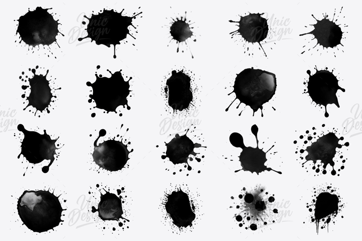 53 Ink Blot Photoshop Brushes, a Brush Add-On by UnicDesign (Photo 2 of 4)