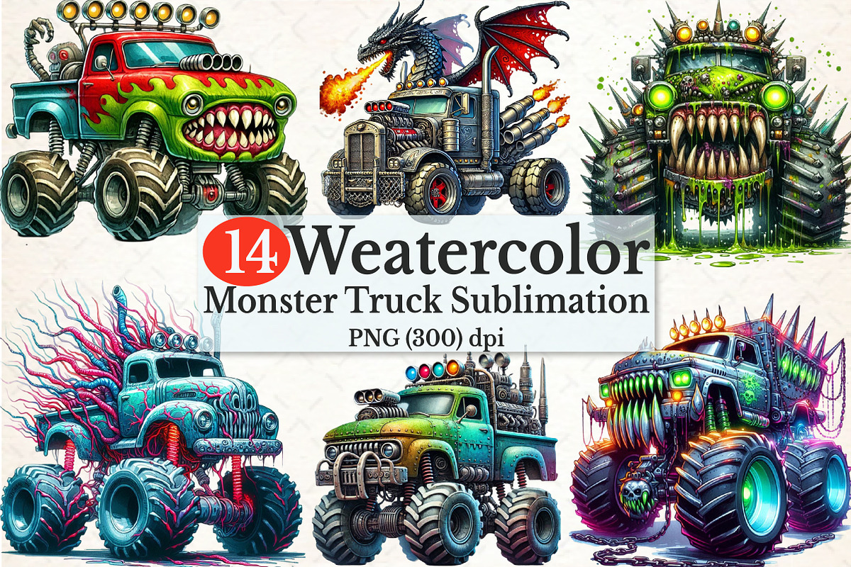 Mutant Monster Truck PNG Bundle, an Illustration by Rose Art (Photo 1 of 3)