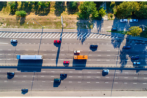 Aerial view of vehicles on Naberezhne Highway in Kiev, Ukraine, a Transportation Photo by Leonid Andronov
