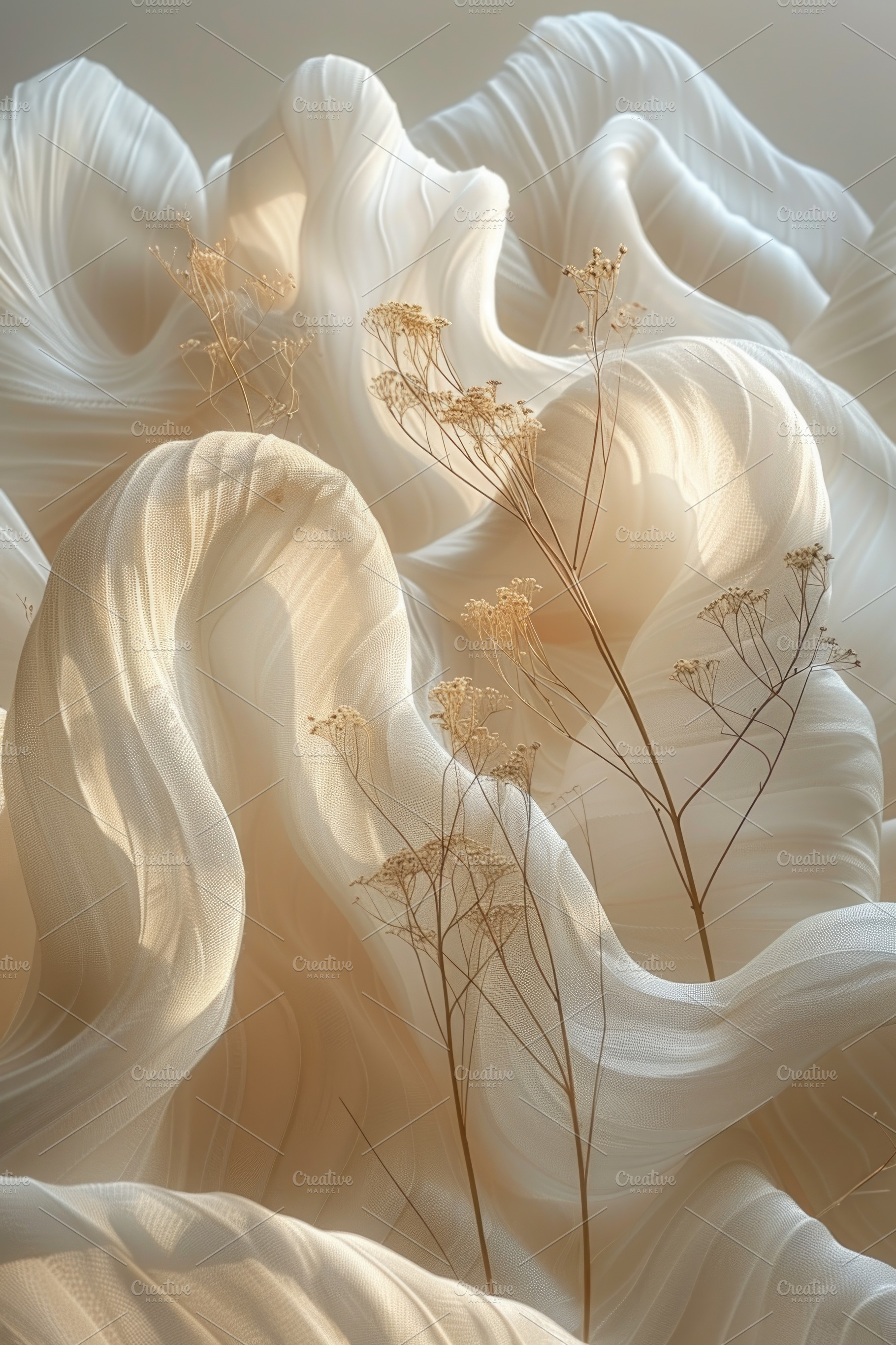 Elegant Abstract White Fabric Landscape With Delicate Dried Wild, an Abstract Photo by José Manuel Gelpi