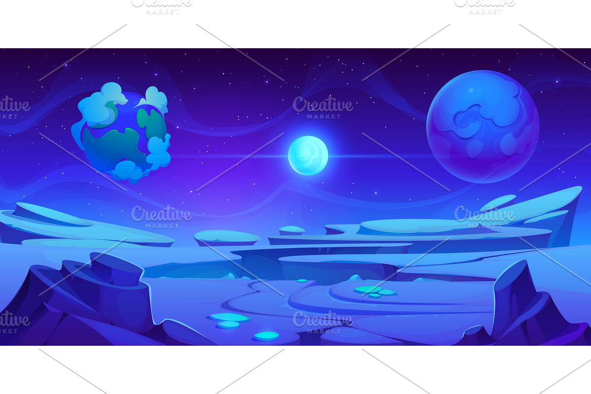 Frozen ice blue space planet, an Illustration by Vector Tradition