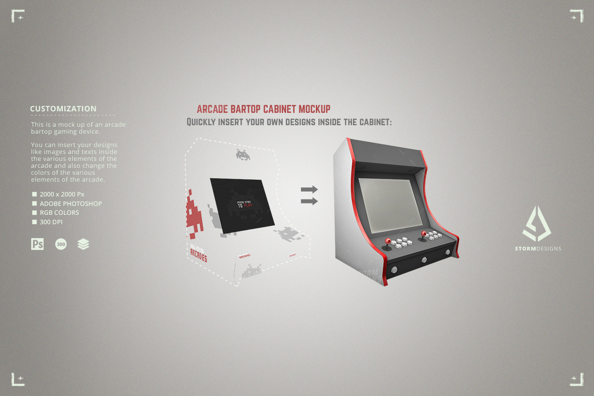 Retro Gaming Bartop Arcade Mockup, a Merchandise Mockup by Storm Pixels (Photo 2 of 5)