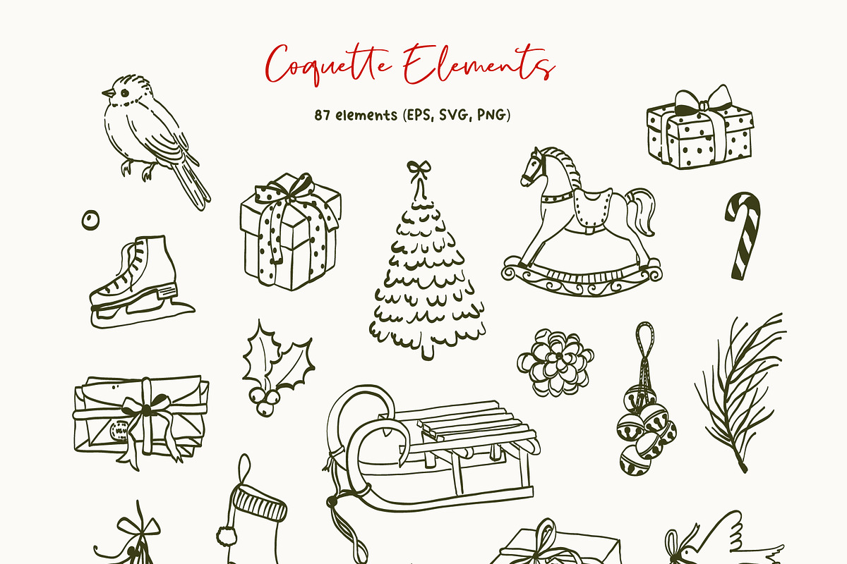 Coquette Christmas hand drawn set, a Seasonal Illustration by Madiwaso (Photo 13 of 14)