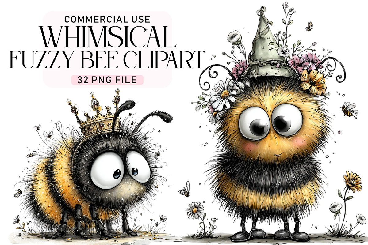 Whimsical Fuzzy Bee PNG Clipart, a Seasonal Illustration by Daily.Designs (Photo 1 of 5)