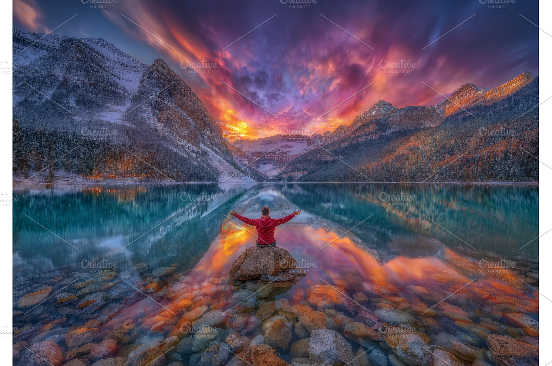 Seated on a rock, a man in a red, a Nature Photo by ZinetroN