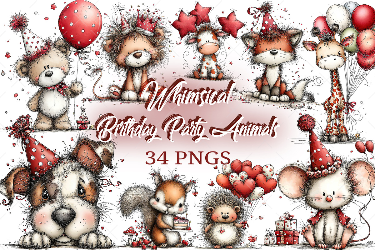 Whimsical Birthday Party Animals Png, an Illustration by Craft Nest (Photo 1 of 11)