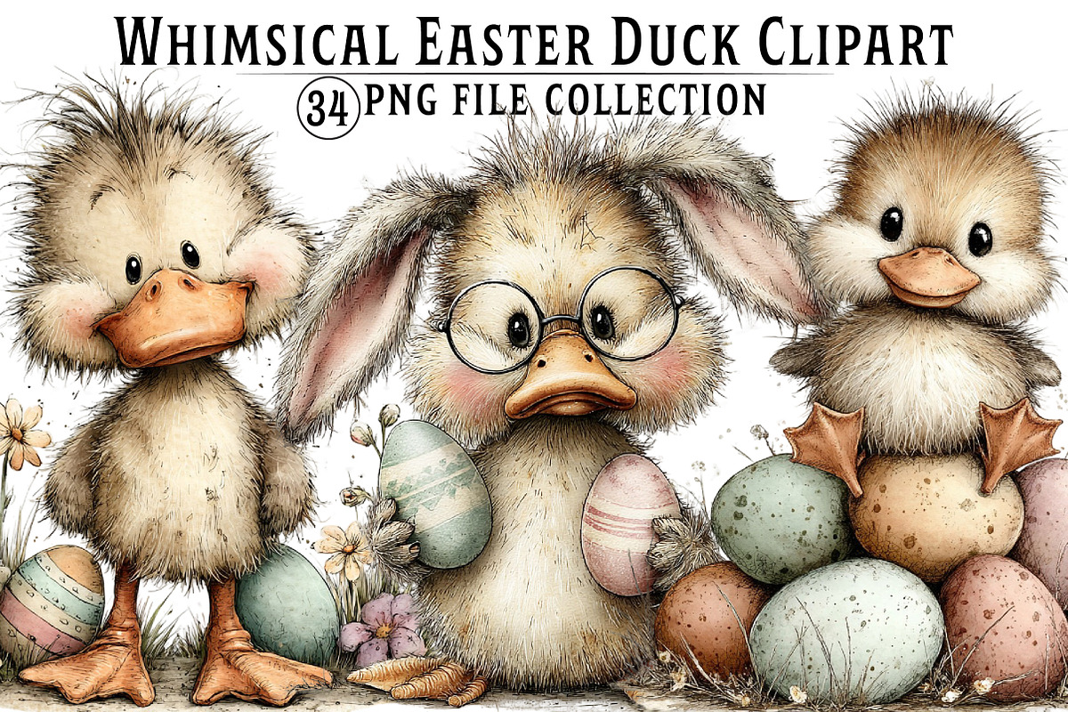 Whimsical Happy Easter Duck Clipart, an Illustration by Dream Creation (Photo 1 of 7)