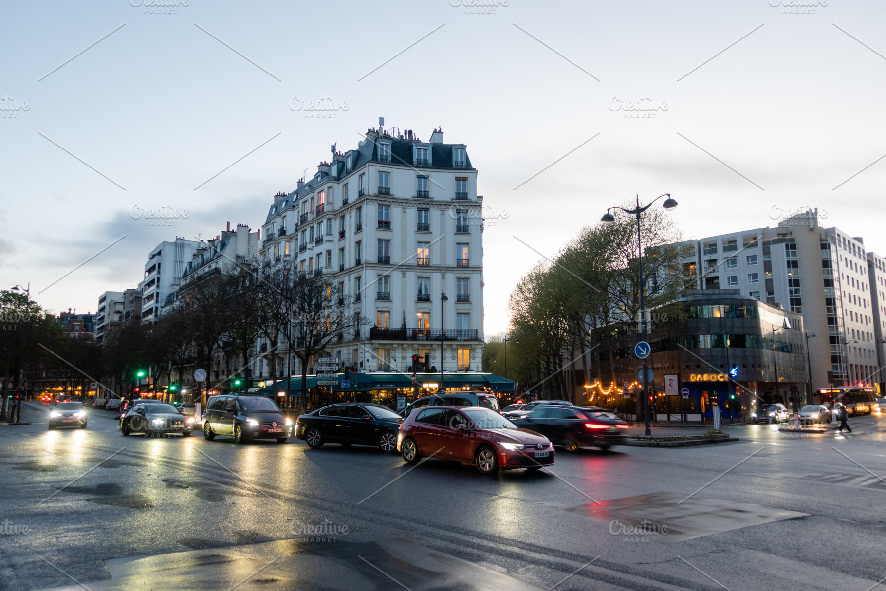 Paris City Intersection at Dusk, an Architecture Photo by Designshot