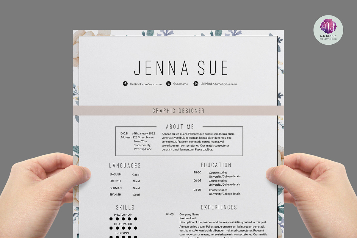 Floral 1 page resume, a Resume Template by Chic templates (Photo 4 of 4)