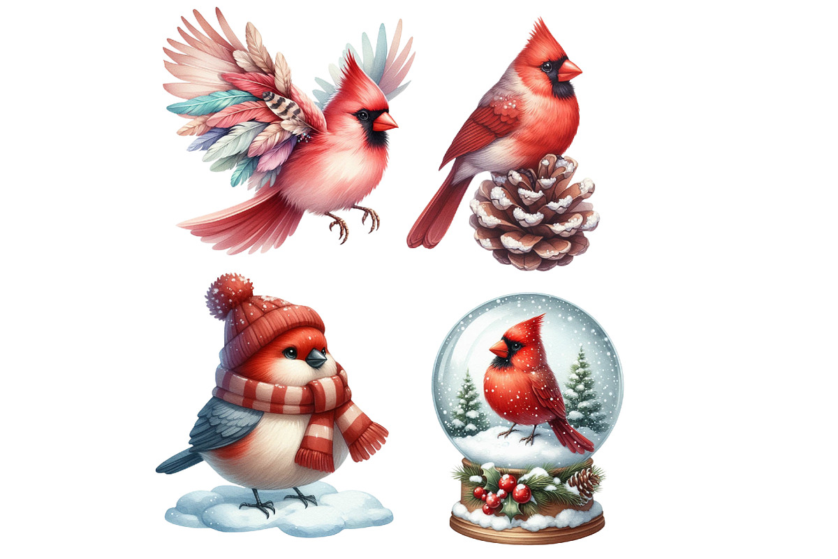 Cute Christmas Cardinal Clipart, an Illustration by Designworld (Photo 4 of 5)