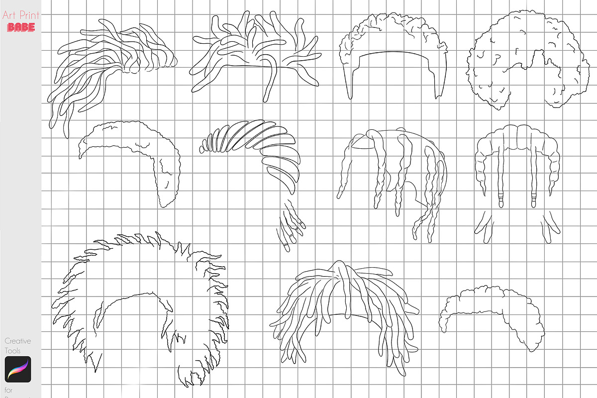 Procreate Afro Hairstle Curly Hair, a Brush Add-On by ArtPrintBabe (Photo 8 of 12)