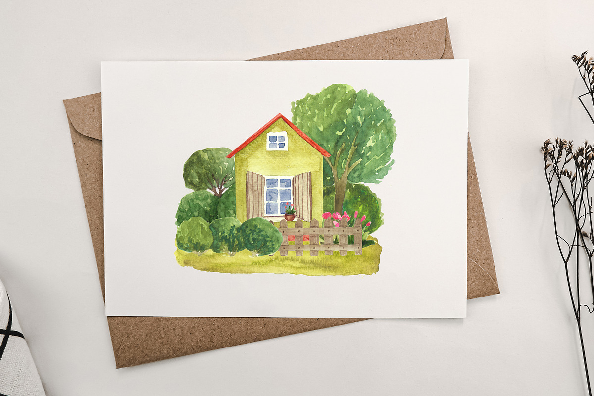 Watercolor country houses, a Decorative Illustration by Julia Bogdan (Photo 3 of 4)