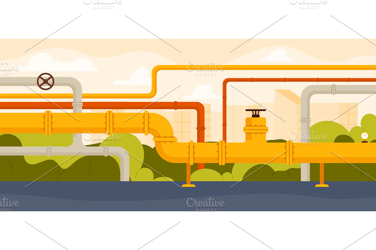 Industrial Oil Factory Pipeline, an Illustration by Flashvector
