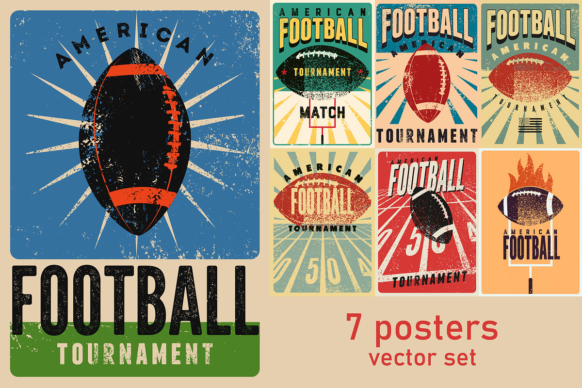 American Football vector poster set., a Sport Illustration by PoPaShop (Photo 1 of 8)