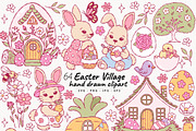Easter Village Clipart | Hand Drawn, a Seasonal Illustration by TitaLivingArt (Thumbnail 1 of 10)