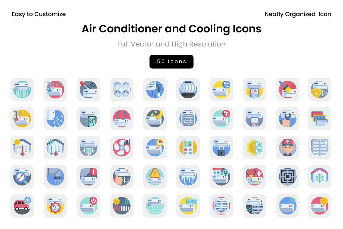 Air Conditioner and Cooling Icons, a Solid Icon by Wencory (Photo 2 of 2)