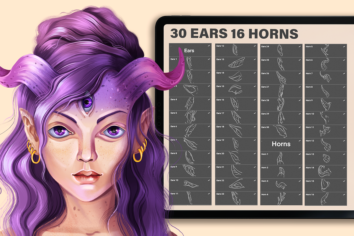 PROCREATE FANTASY WOMEN PORTRAIT, a Brush Add-On by AlexandraArt (Photo 7 of 8)