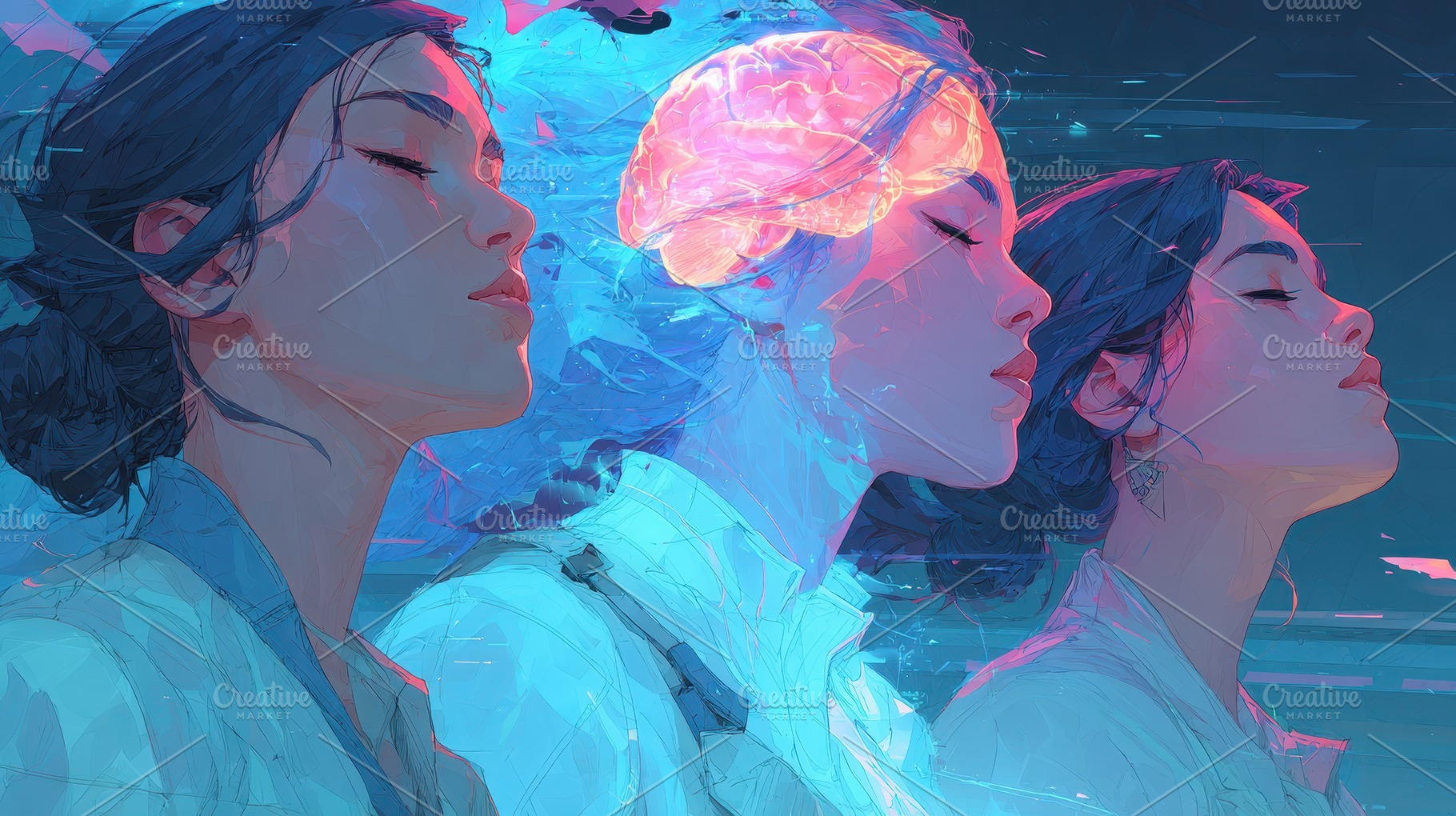 Three Women Brain Mind Digital Art A, an Abstract Photo by Pixeness Studio