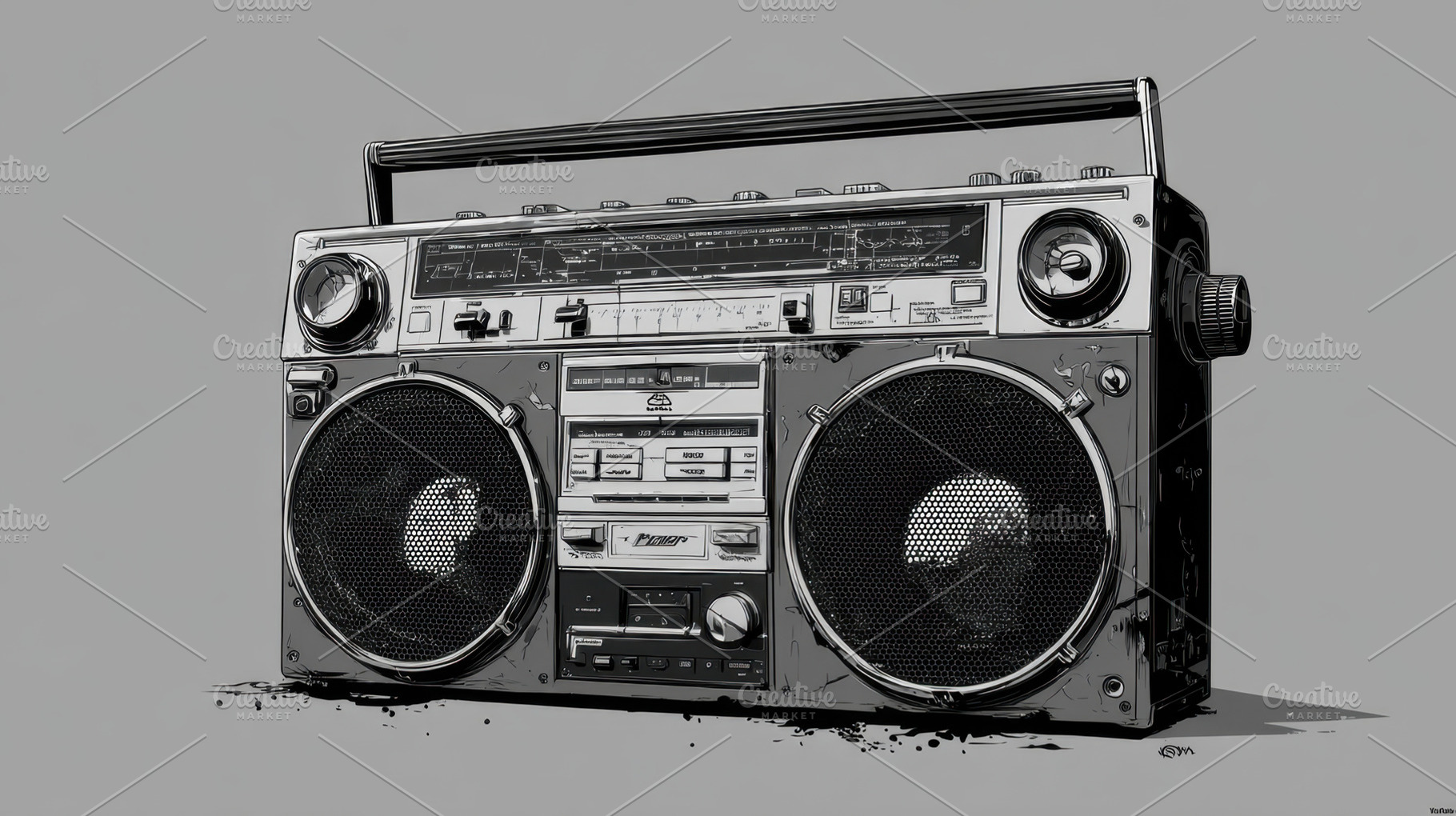 Vintage boombox on a gray background, a Photo by Beautiful things