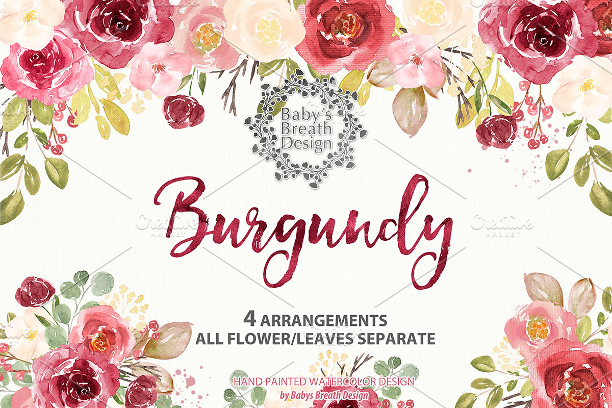 Watercolor Burgundy design, an Illustration by Babysbreath/Dandelionery (Photo 1 of 2)