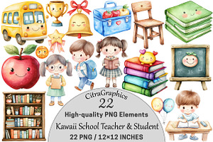 Kawaii School Teacher & Student, a Seasonal Illustration by CitraGraphics