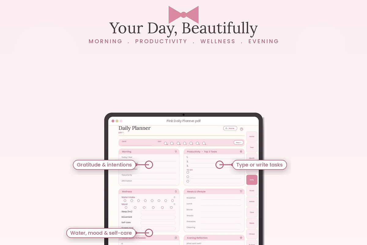 Pink Daily Planner | Hyperlinked, a Poster Template by HeavensStar (Photo 4 of 12)