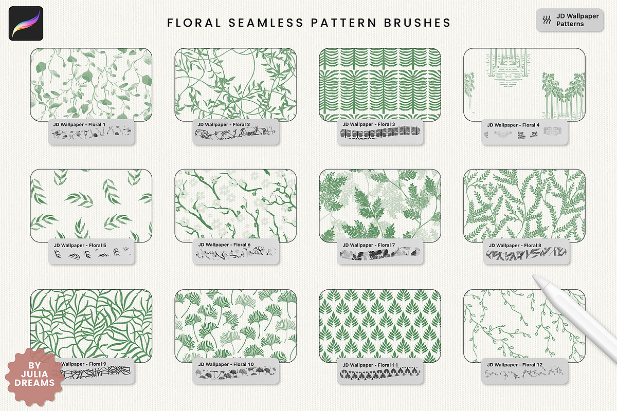 Wallpaper Pattern Procreate Brushes, a Brush Add-On by Julia Dreams (Photo 5 of 8)