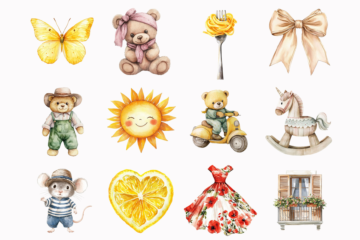 Watercolor Italian Teddy Bear Clipar, a Seasonal Illustration by Design Market (Photo 2 of 5)