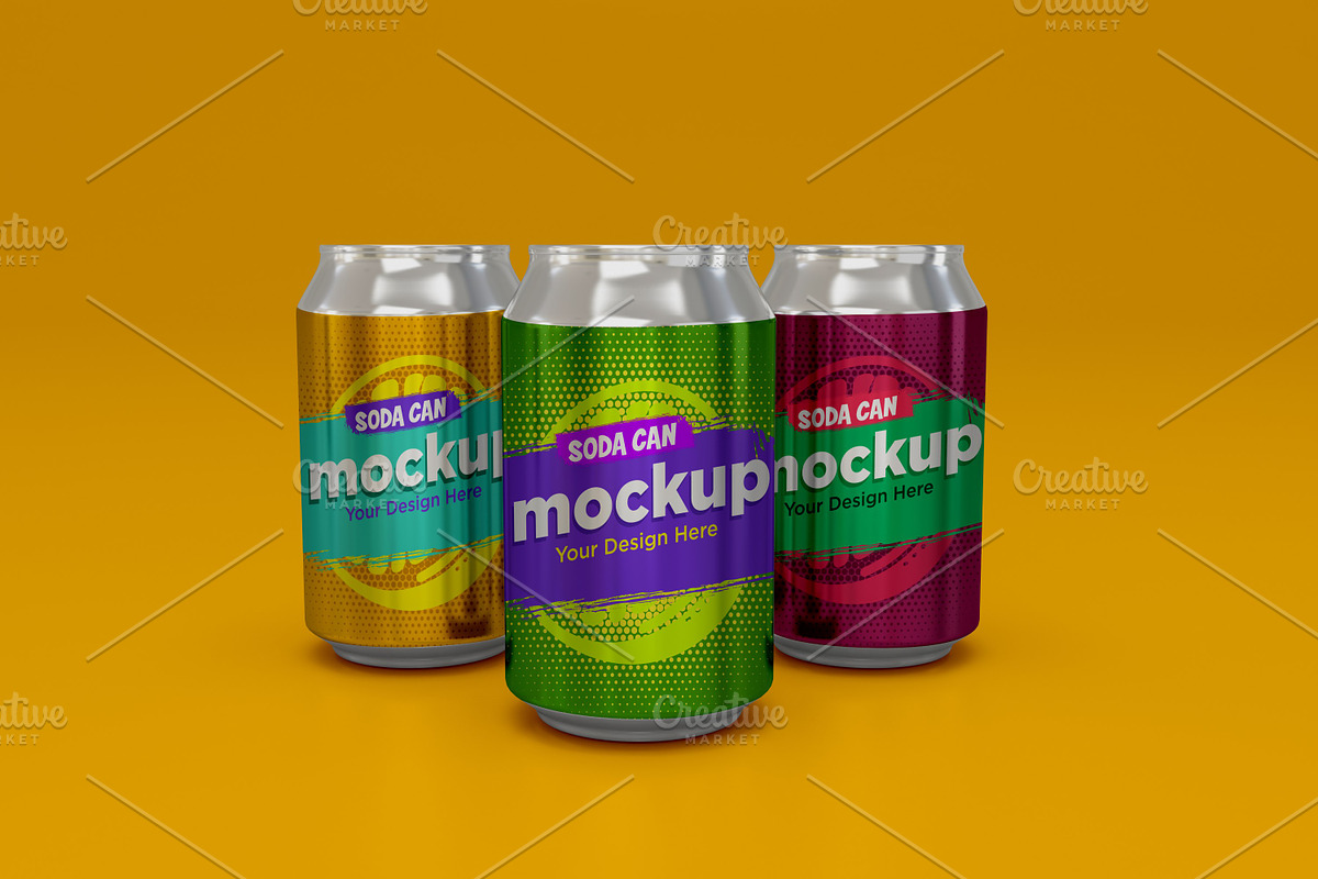 Three Soda Can Mockup, a Branding & Logo Template by shahsoft