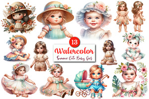 Summer Cute Baby Girl Clipart Bundle, a Graphic by CitraGraphics