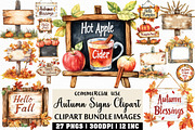 Watercolor Autumn Signs Clipart, an Illustration by Craft Nest (Thumbnail 1 of 6)