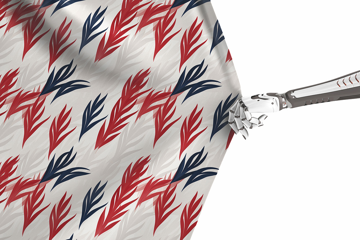 9 Robotic Arm Holding Fabric Mockup, a Mockup by GraphicVil (Photo 8 of 12)