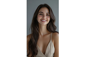 Smiling woman with long hair poses, a Beauty & Fashion Photo by Beautiful things