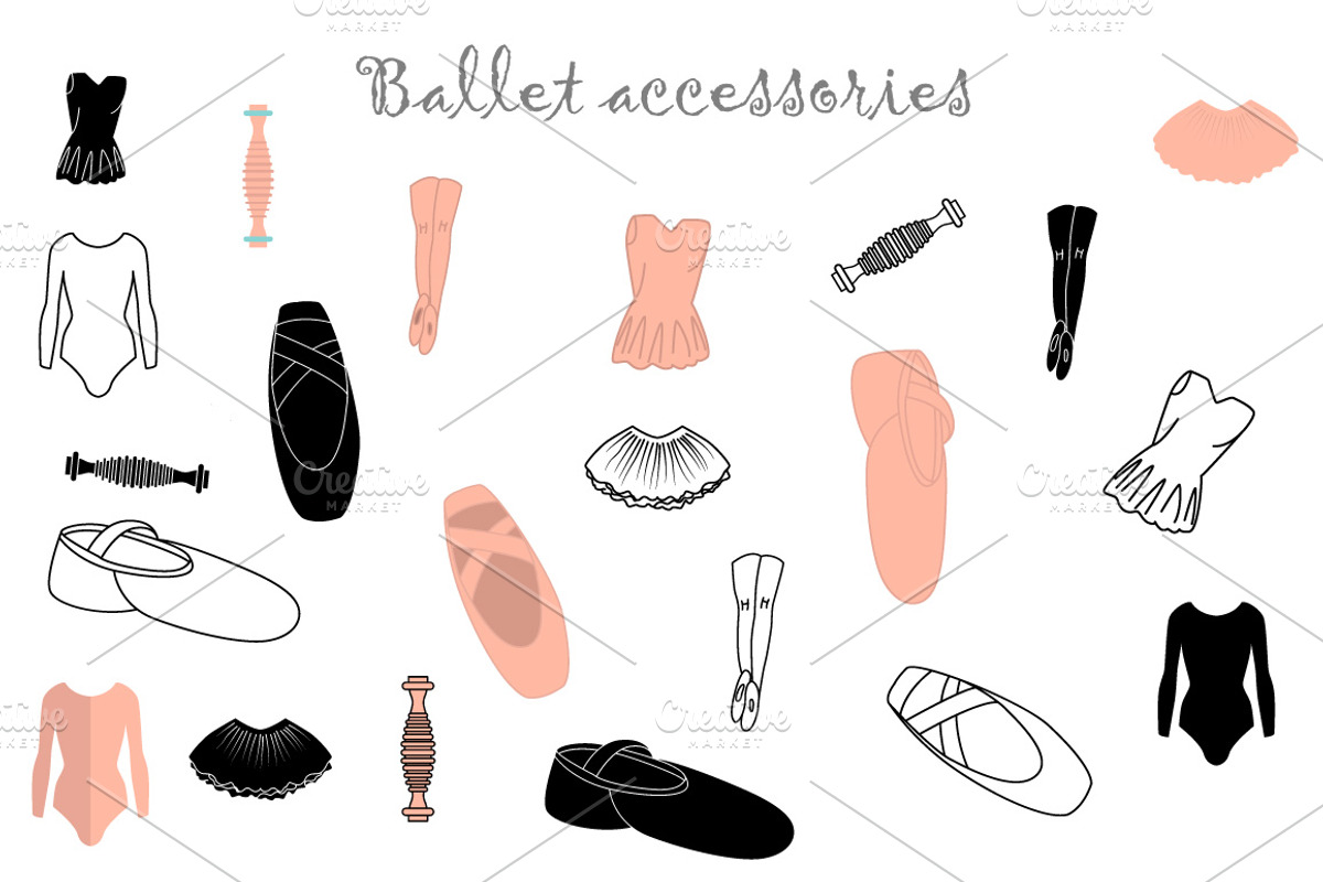 Ballet accessories set in vector, an Education Illustration by Lytvynenko Anna
