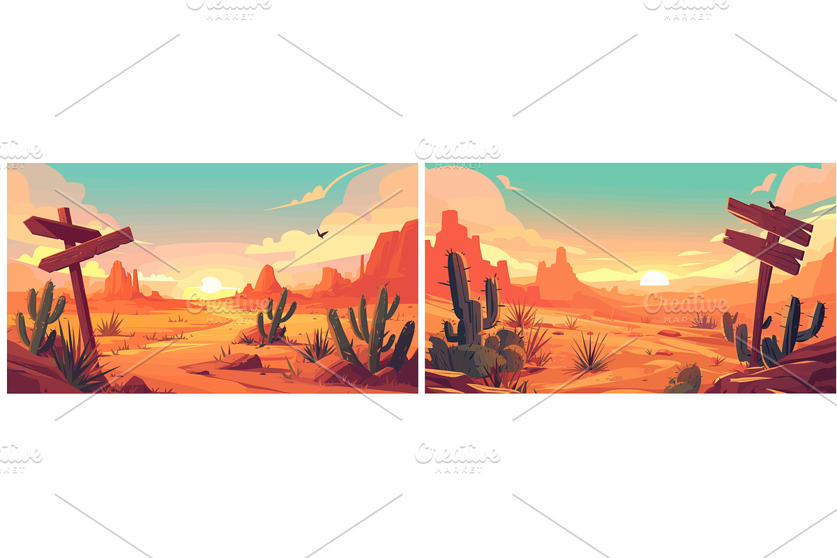 wooden signpost in desert. landscape, an Animal Illustration by Stock-Smart-Start