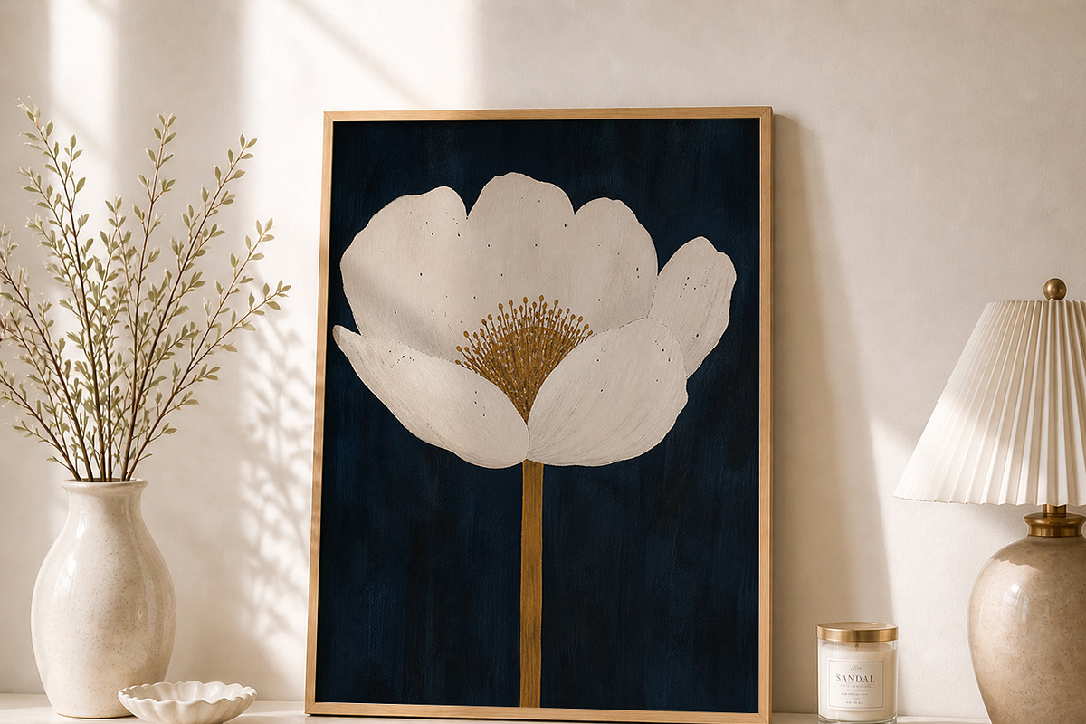 Navy Blue Floral Wall Art Print, a Decorative Illustration by elfy creative (Photo 5 of 8)