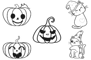 Halloween Cats Set 2, Cats & Pumpkin